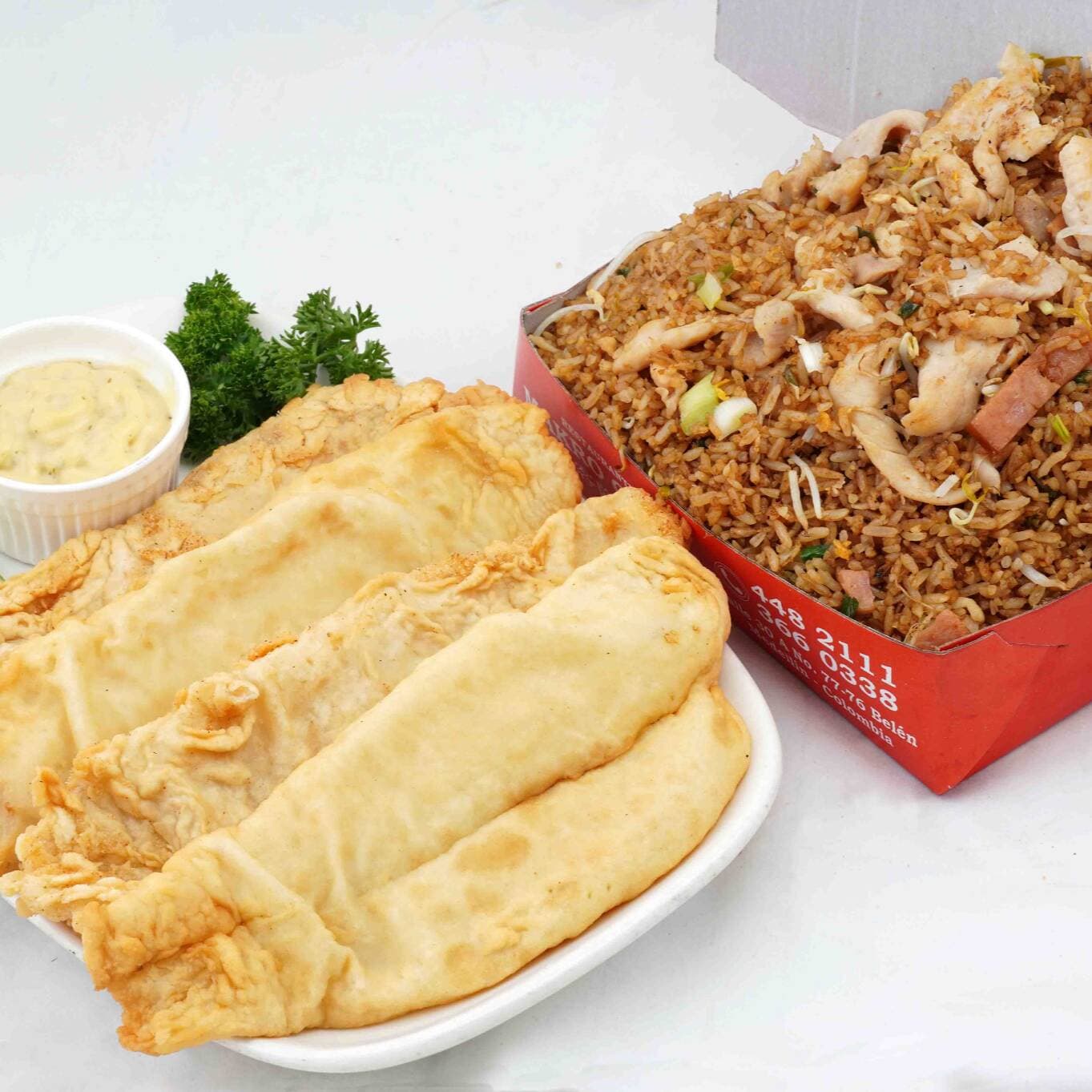 arroz chino + 4 robalos