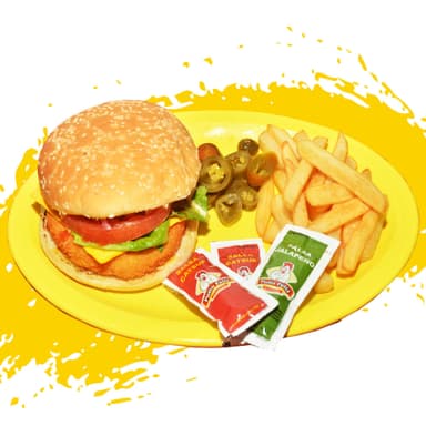Hamburguesa de pollo c/papas