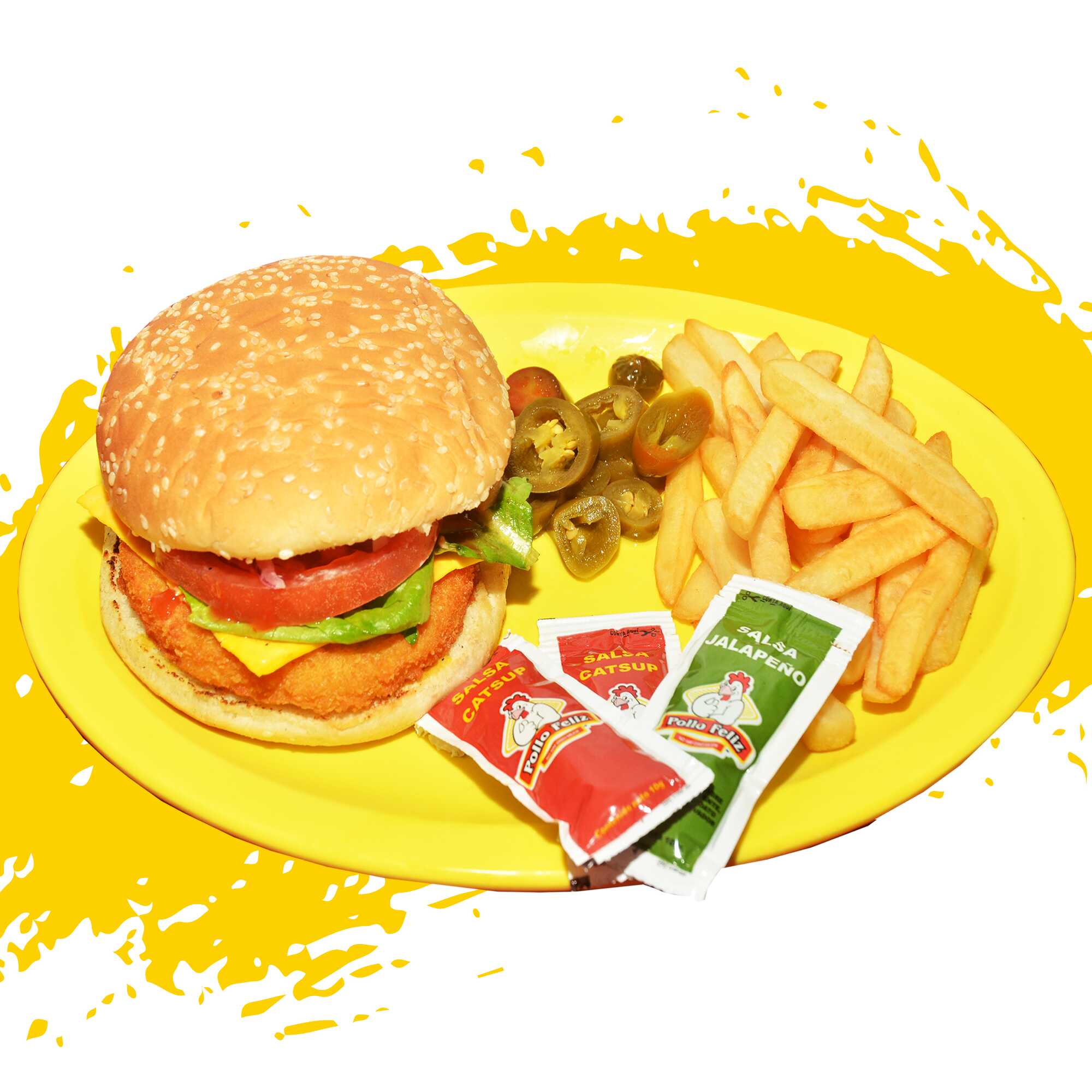 Hamburguesa de pollo c/papas