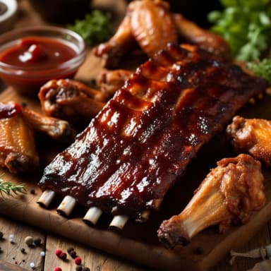 4 Costillas BBQ + Papas + Aderezos.