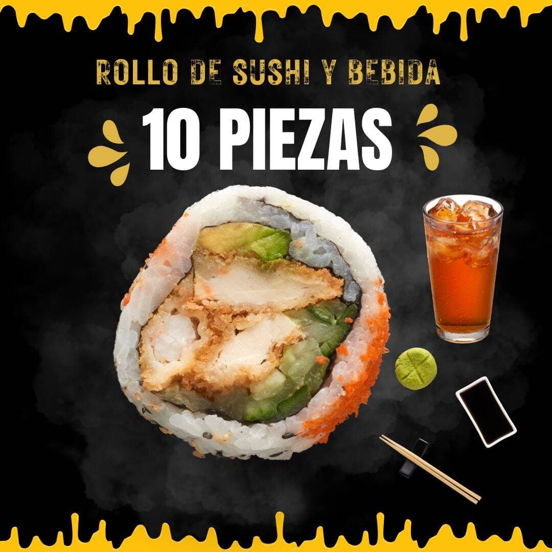 🍗10 PIEZAS DE ROLLO CON POLLO + TÈ FRIO