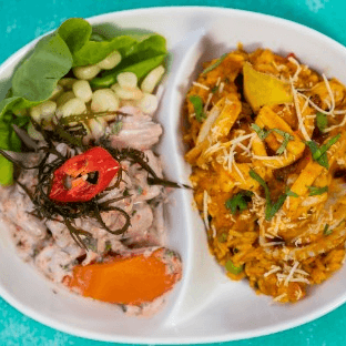 Ceviche de Pescado mas Arroz de Mariscos