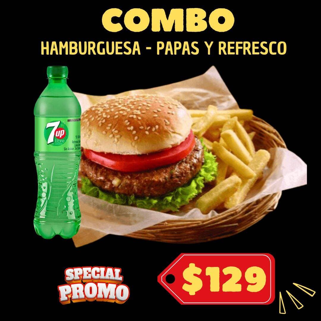 Hamburguesa Sencilla Papas y Refresco