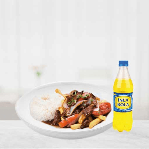 Lomo Saltado de Carne y Gaseosa Personal de 500 Ml