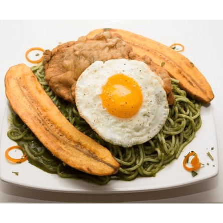 Tallarines Verdes con Milanesa a Lo Pobre