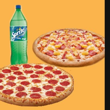 2 pizza familiar + refresco de 2 lt.