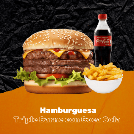 Hamburguesa Triple + Papas + Coca Cola