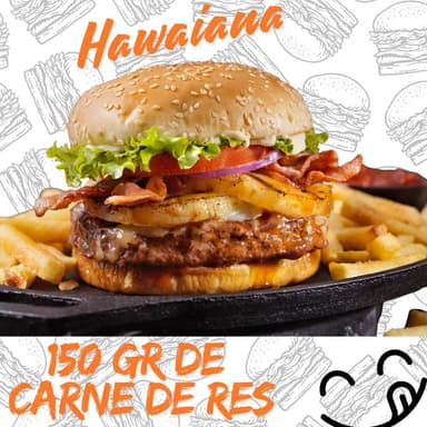 Hamburguesa Hawaiana Carne Premium, Papas y Chile
