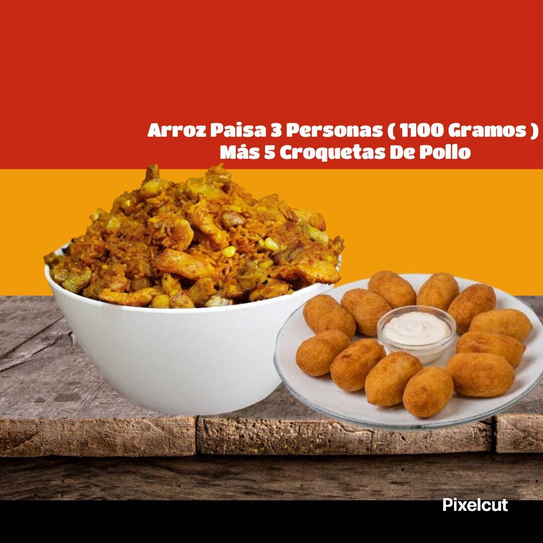 Arroz Paisa 3 Personas + 5 Croquetas de Pollo