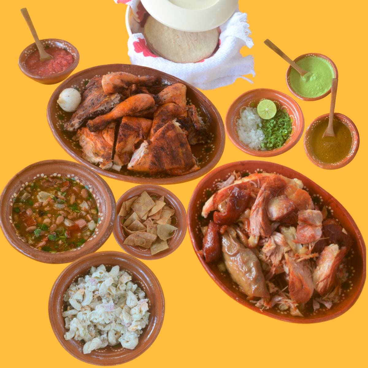 Familiar Pollo 8p + Carnitas 320g + 2 Complementos