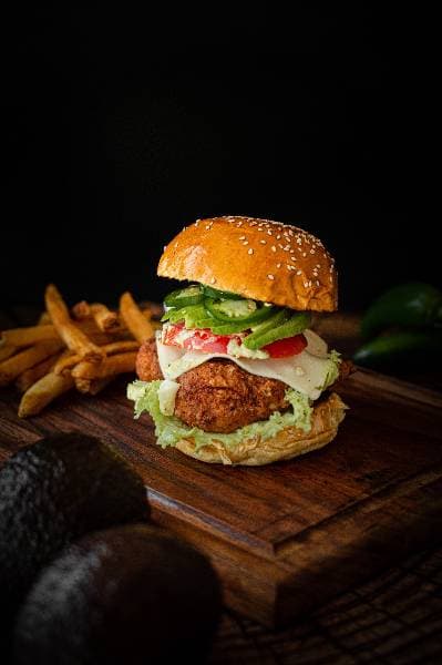 Spicy guac chicken burger