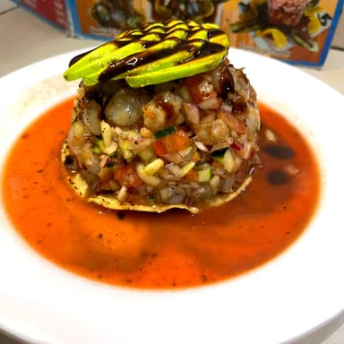 Tostada de ceviche de camarón