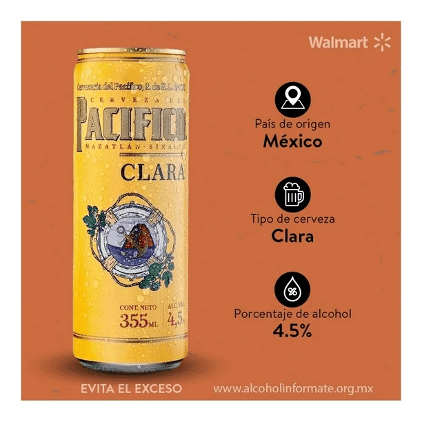 Pacifico Cerveza Clara Lata 355 ml