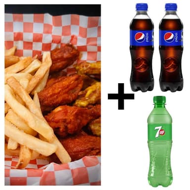 Combo trío (18 alitas c/papas + 3 refrescos)