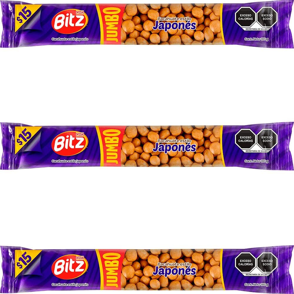 3 CACAHUATE JAPONÉS JUMBO NATURAL BITZ 150 g
