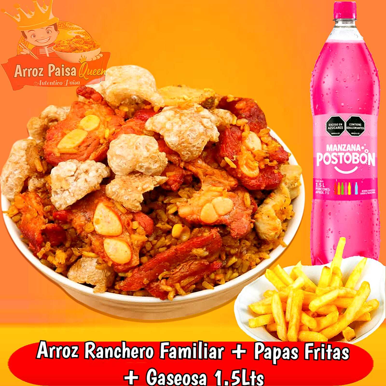 Arroz Ranchero Familiar + Gaseosa 1.5 Lts + Papas