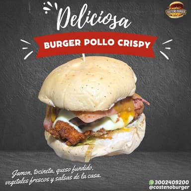 BURGER POLLO APANADO + PAPAS FRANCESAS