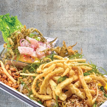 Ceviche, Arroz Chaufa y Chicharrón de Pota