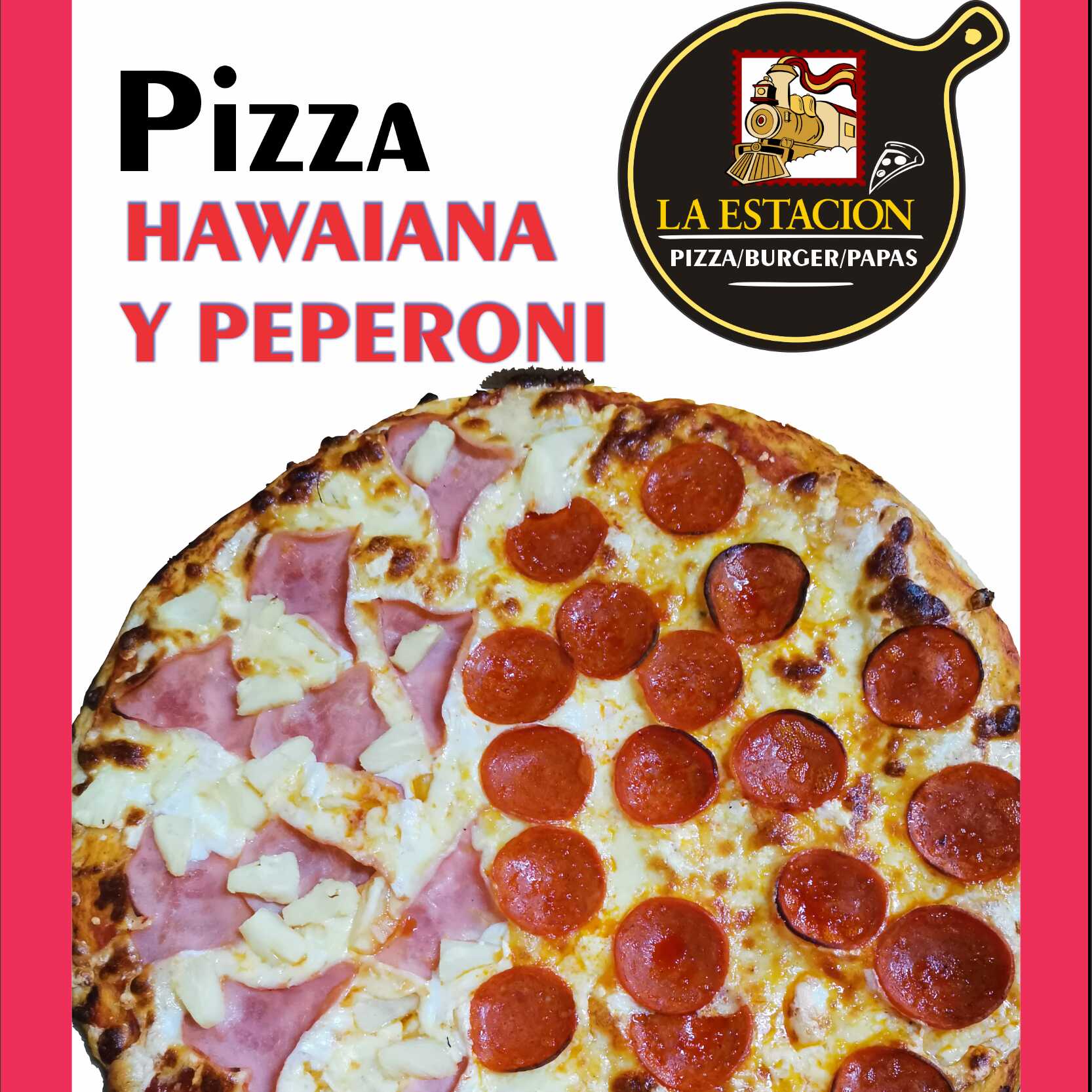 Pizza Mitad Pepperoni/Hawaiana Grande