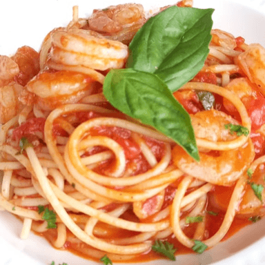 Pasta a la fileto con camarones