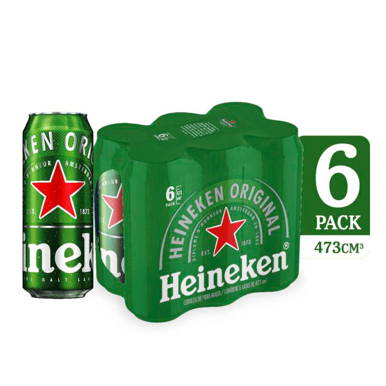Heineken Cerveza Original Latón Six Pack 473 ml