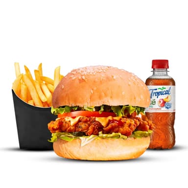 Combo hamburguesa   Pollo Crispy + Papas + Te Frio
