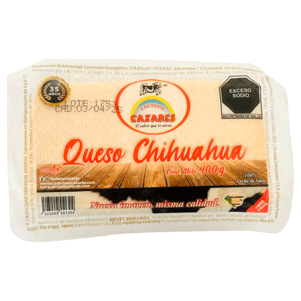 Queso Chihuahua lacteos cazares 400grs