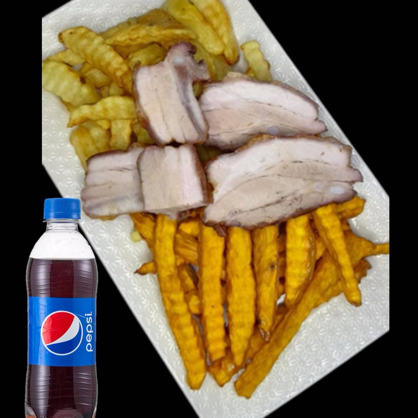 180G. de Chancho con Papas, Camote  + PEPSI 355 ML