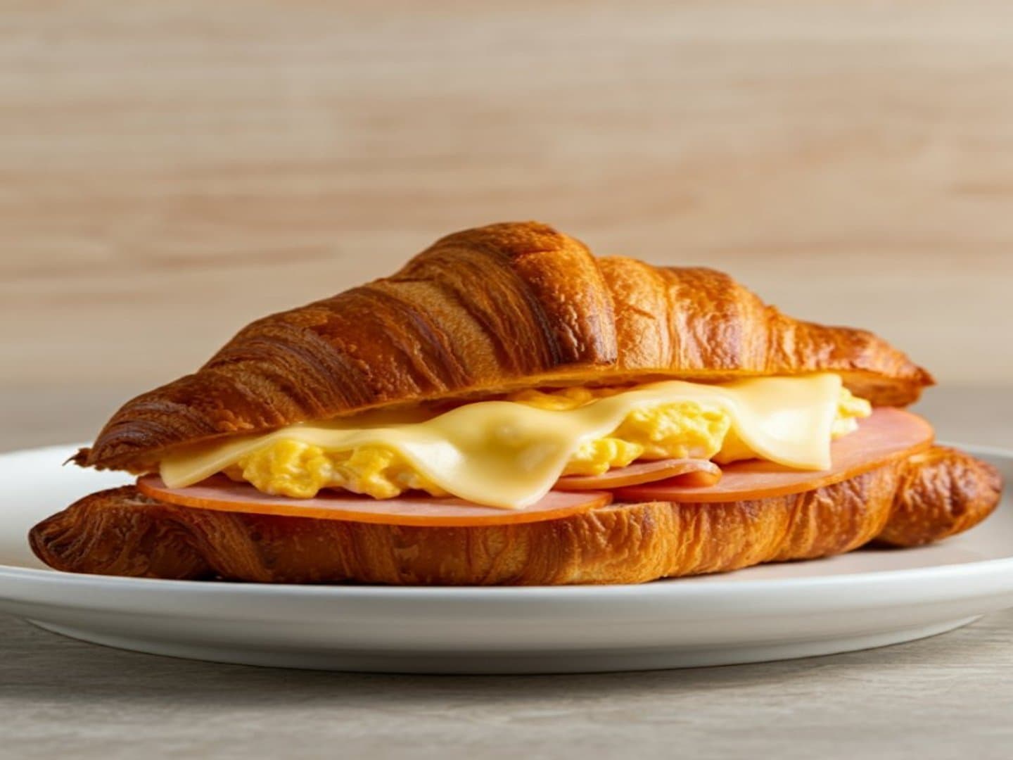 Croissant de huevo, jamón y queso