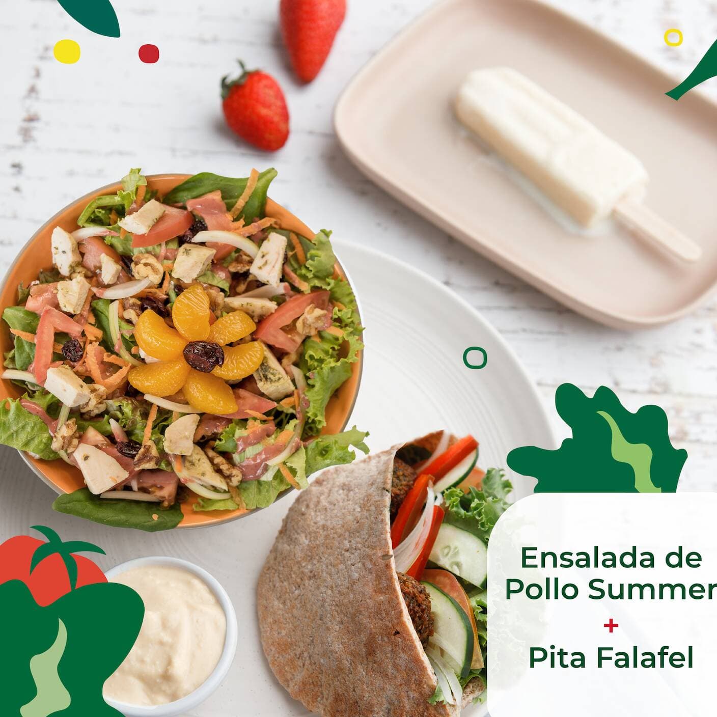 1/2 Pita Falafel + 1/2 Ensalada Pollo Summer
