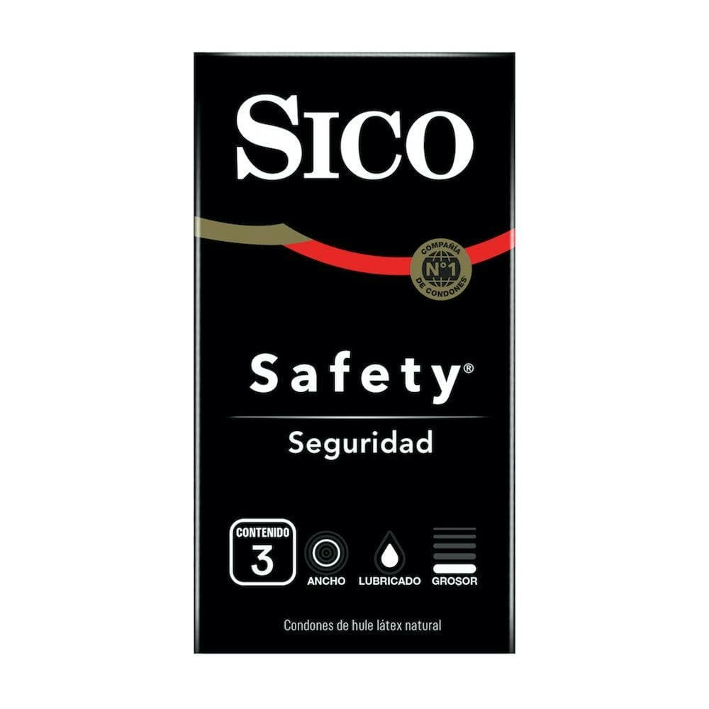 Condones lubricados Safety Sico 3 pz negro