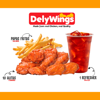 10 Alitas + Papas + Refresher