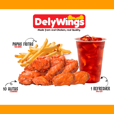 10 Alitas + Papas + Refresher
