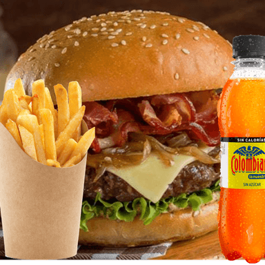 Combo Burguer BBQ mas Papas y Gaseosa 250ml DiDi