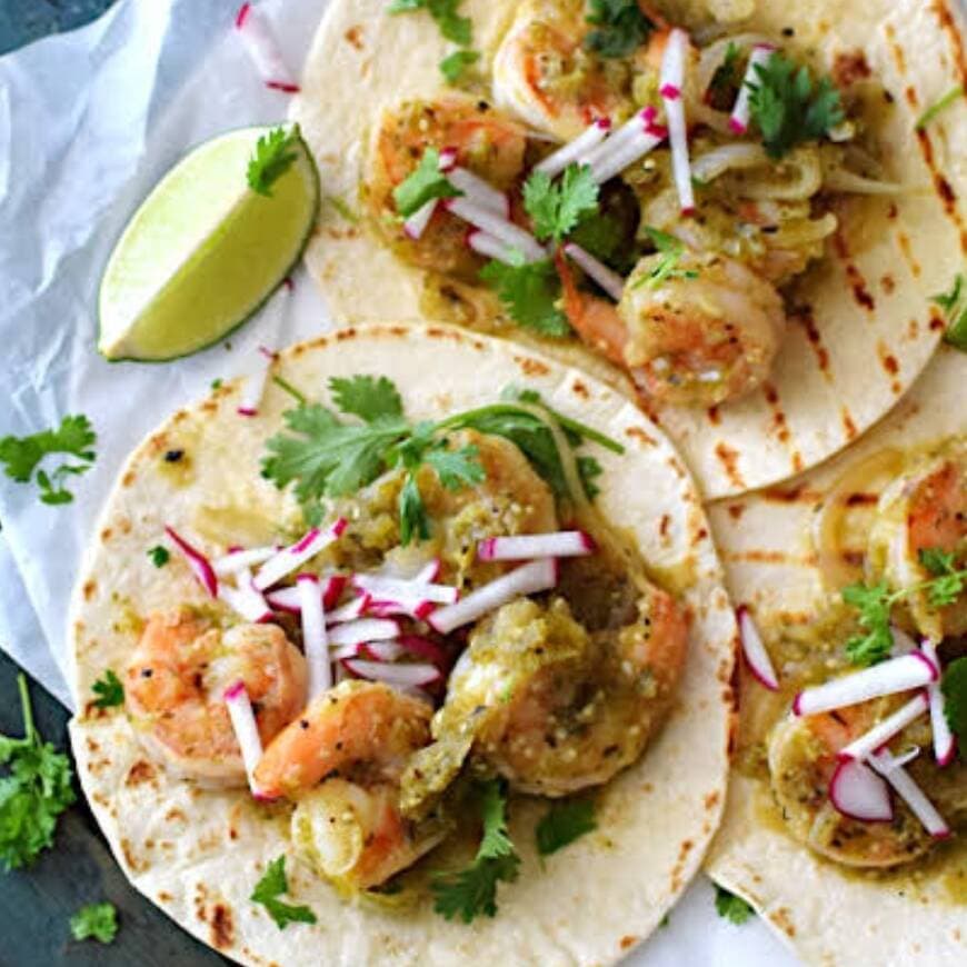 TACO DE CAMARON Y ALDILLA CON QUESO