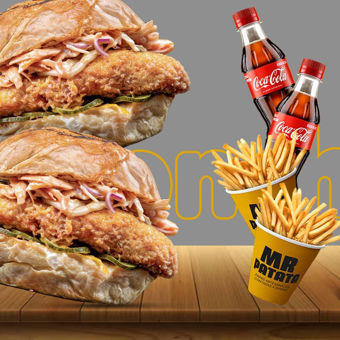 DUO Burger Mr  Cronch + Papas + 2 Gaseosas