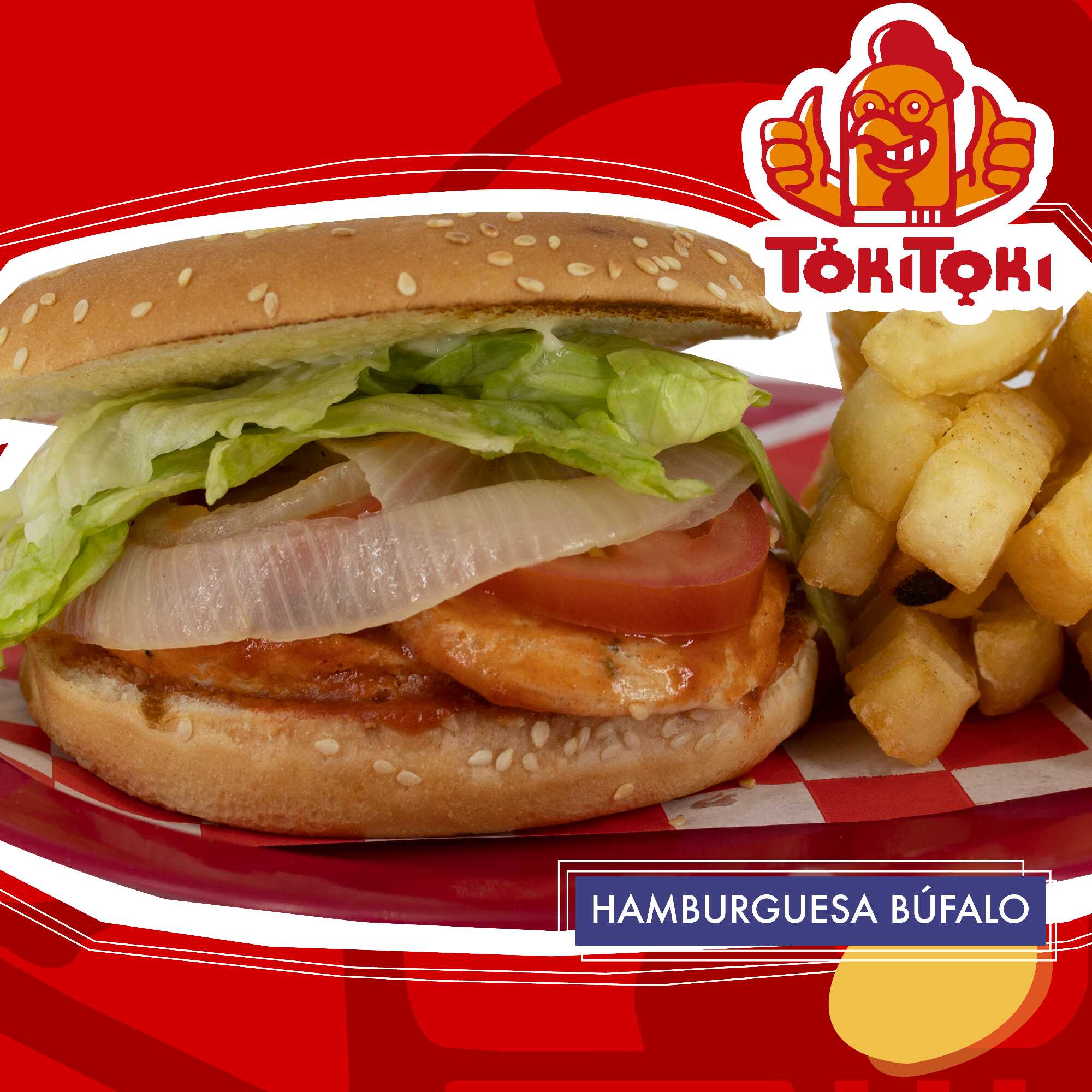 Hamburguesa de Pollo Búfalo con Papas