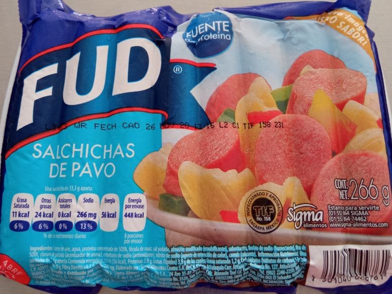 Salchichas pavo fud 266grs