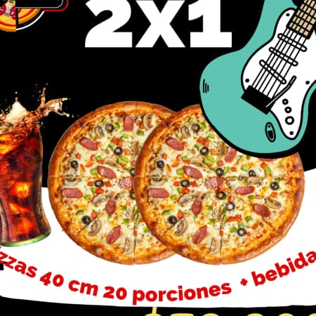 2 Pizzas 12 Porciones Jumbo + Coca 1.5