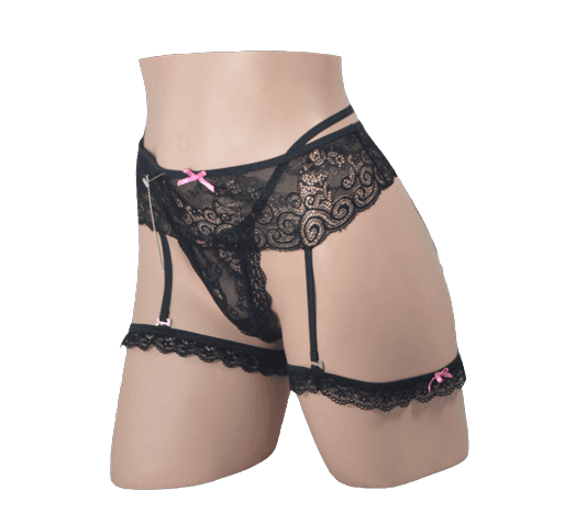 TANGA CON LIGUERO DESMONTABE NEGRO CON MOO ROSA