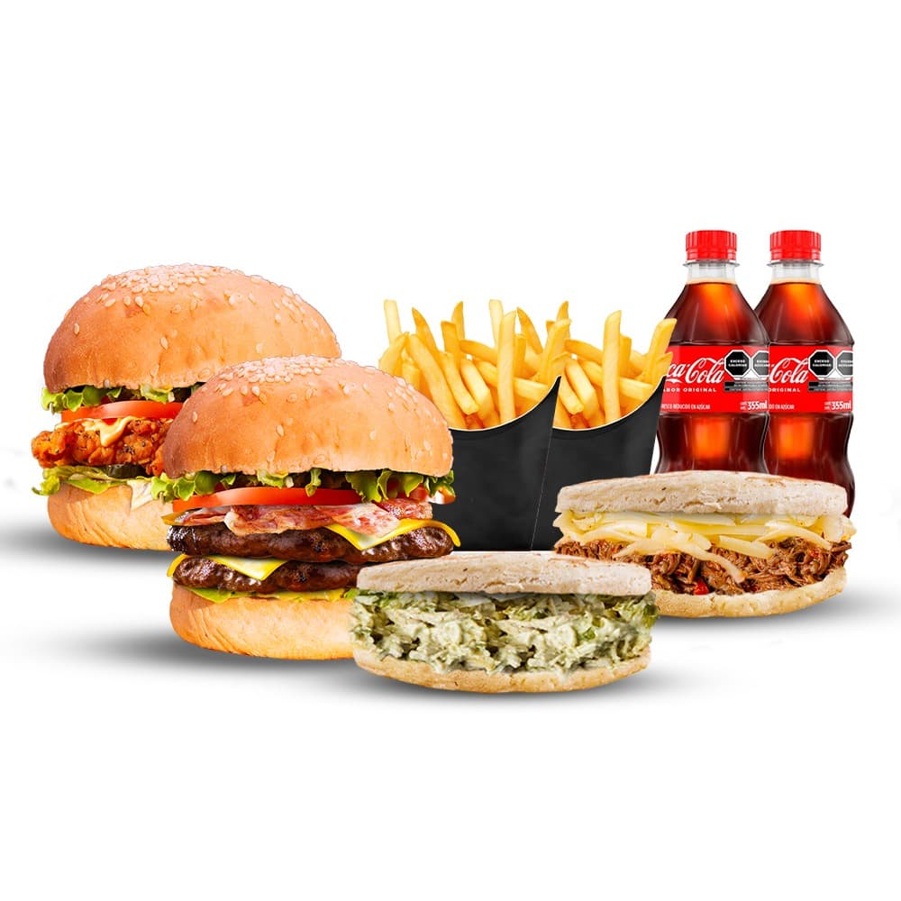 Combo 2 ( 2 Hamburguesas + 2 Arepas + 3 Bebidas)