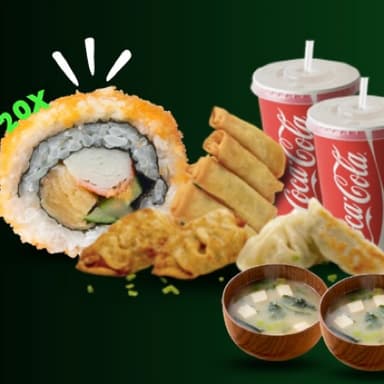 20 Piezas + 2 Sopa Miso + Entrada + Gaseosas