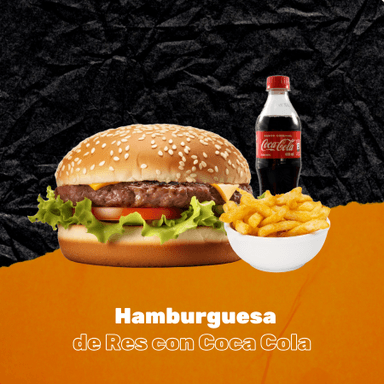 Hamburguesa de Res + Papas + Coca Cola
