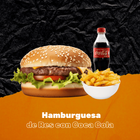 Hamburguesa de Res + Papas + Coca Cola
