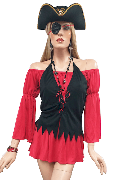 VESTIDO ROJO DE PIRATA CON CHALECO Y SOMBRERO