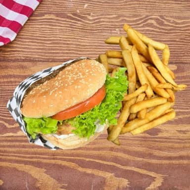 Hamburguesa de Pollo con Papas Fritas