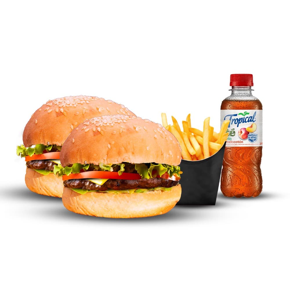 Combo 5 ( 2 Hamburguesas + Papas + Té)