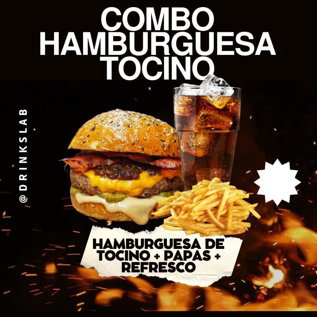 combo hamburguesa tocino+ papas+ refresco