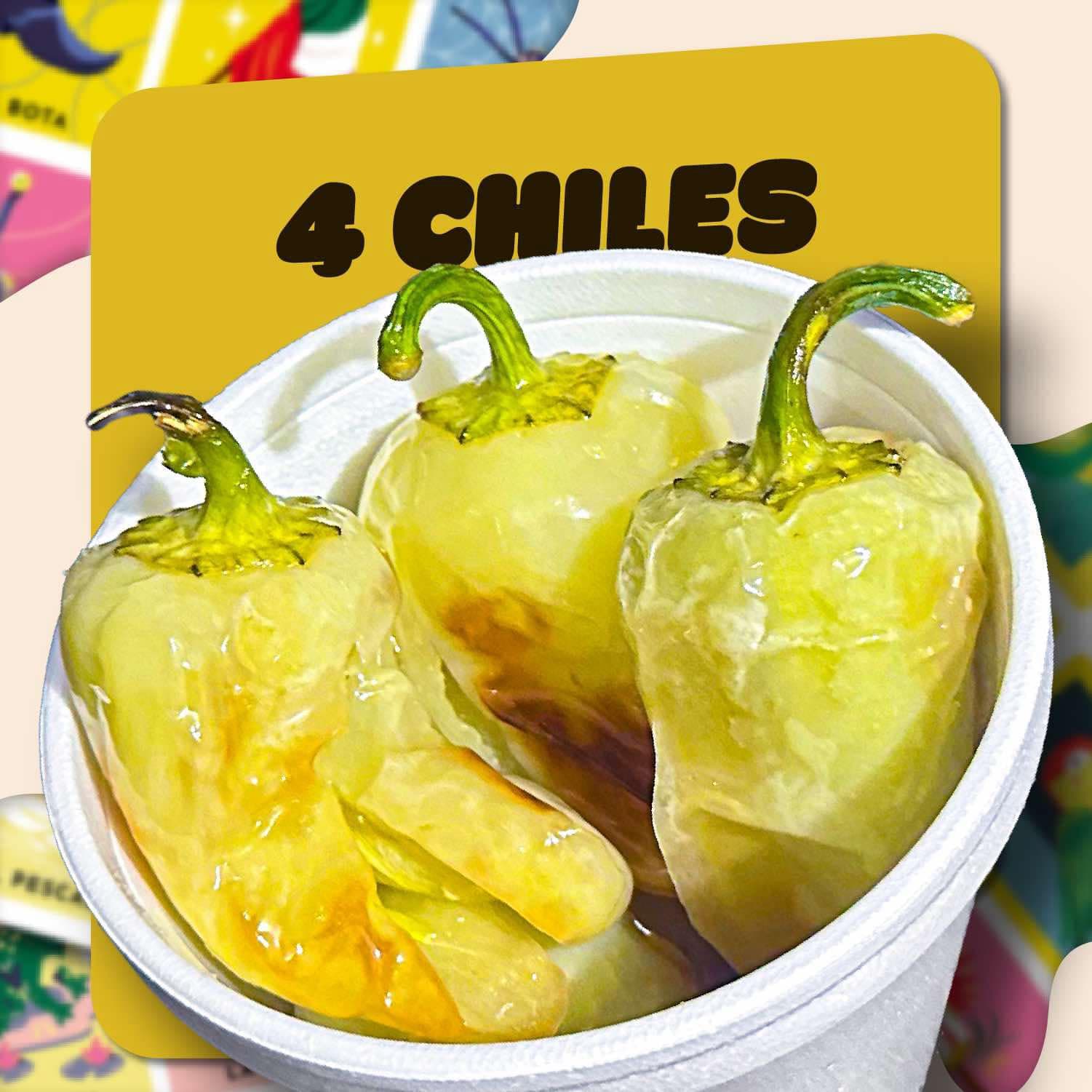 4 chiles wueros con salsa magi y limon