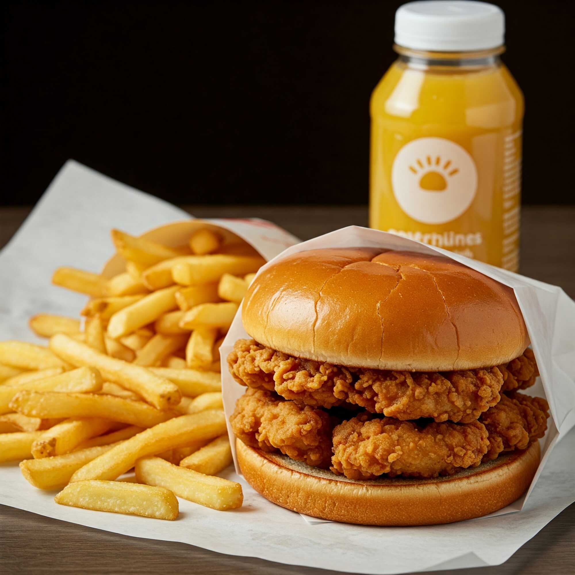 COMBO HAMBURGESA DE POLLO, PAPAS FRITAS Y BEBIDA